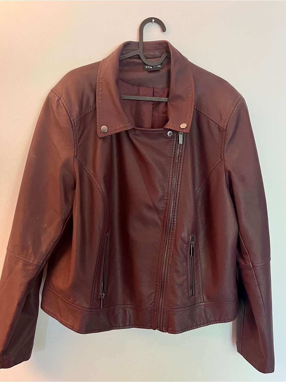 City Chic Women's Maroon Leather Moto Jacket